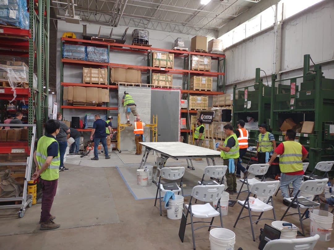 A local Chicagoland Gauged Porcelain Tile Panel training session in progress